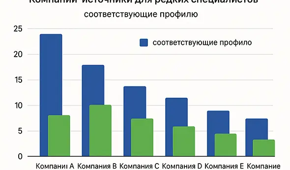 График, демонстрирующий сравнение компаний-источников для редких специалистов, с выделением тех, кто действительно подходит под заданный профиль.